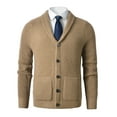 thumbnail image 1 of Men's Shawl Collar Cardigan Sweater Slim Fit Cable Knit Button up Merino wool Sweater_Apricot_XXXXX-Large, 1 of 2