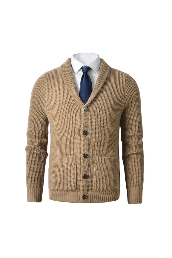 Men's Shawl Collar Cardigan Sweater Slim Fit Cable Knit Button up Merino wool Sweater_Apricot_XXXXXX-Large