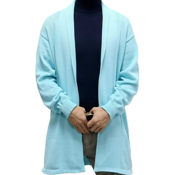 Men's Shawl Collar Open Front Long Cardigan Sweater Classic Casual Ribbed Knitted Sweater Coat