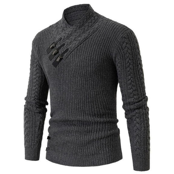 Men's Shawl Collar Pullover Sweaters Slim Fit Cable Knitted Long Sleeve Fall Winter Jumper Tops