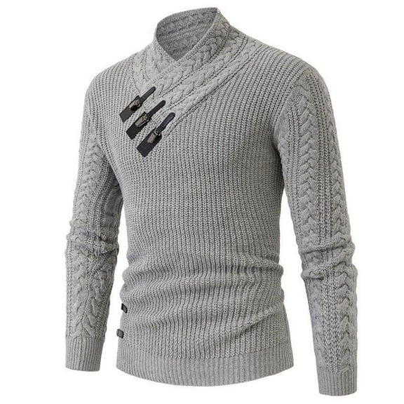 Men's Shawl Collar Pullover Sweaters Slim Fit Cable Knitted Long Sleeve Fall Winter Jumper Tops