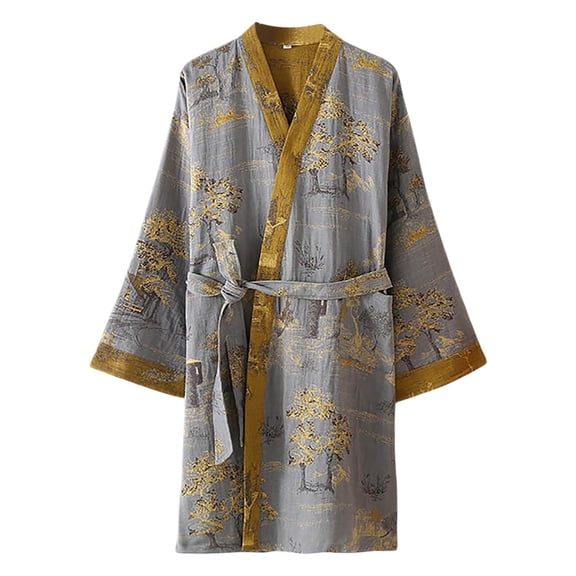 Men's Shawl Collar Robe Large Size Yarn Jacquard With Waist Home Wear Bathrobe Couple Kimono Bathrobe Light Green M