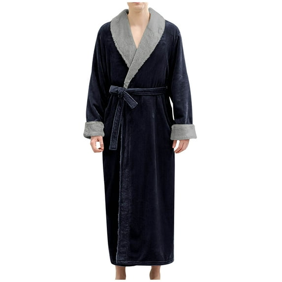 Men's Shawl Collar Robes Full Length Fleece Plush Bathrobes Soft Long Spa Robe House Coat Male with Belt