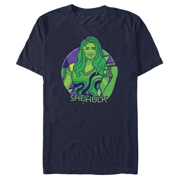 Men's She-Hulk: Attorney at Law Green Hero Smile  Graphic Tee Navy Blue Small