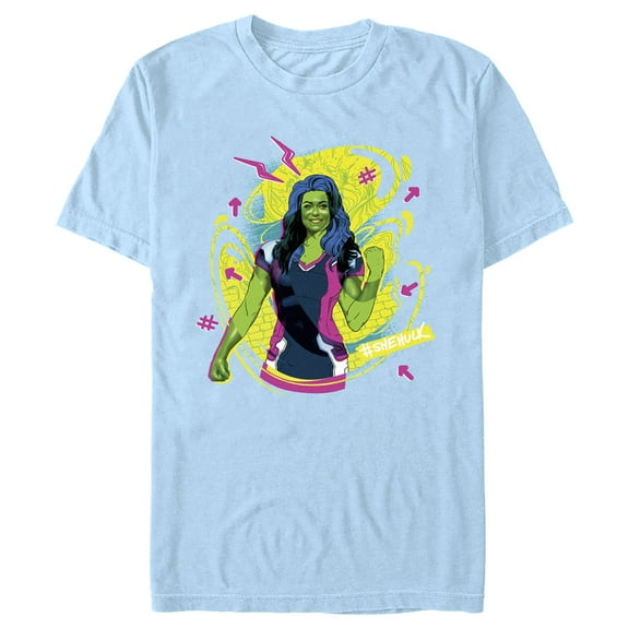 Men's She-Hulk: Attorney at Law Real Life Vs Cartoon  Graphic Tee Light Blue 3X Large