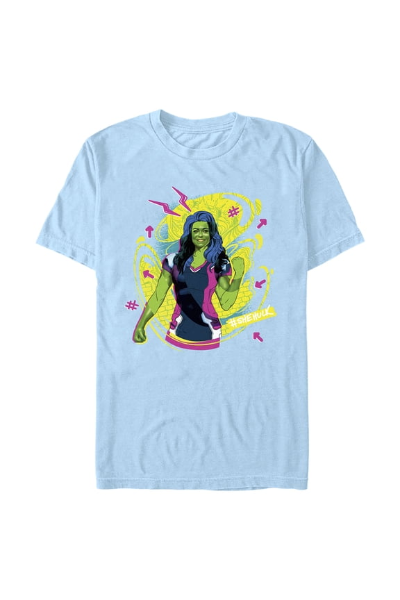Men's She-Hulk: Attorney at Law Real Life Vs Cartoon Graphic Tee Light Blue Large
