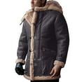 thumbnail image 1 of Men's Shearling Faux Suede Leather Coat Winter Thick Warm Sherpa Lined Fuzzy Fleece Hooded Jacket Loose Oversized Big and Tall Outwears, 1 of 1