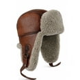 thumbnail image 1 of Men’s Shearling Leather Trapper Hat – Aviator Winter Cap with Genuine Sheepskin Ear Flaps | Cold Weather Hat | Ushanka (US, Alpha, Large, Cognac/Gray Fur), 1 of 8