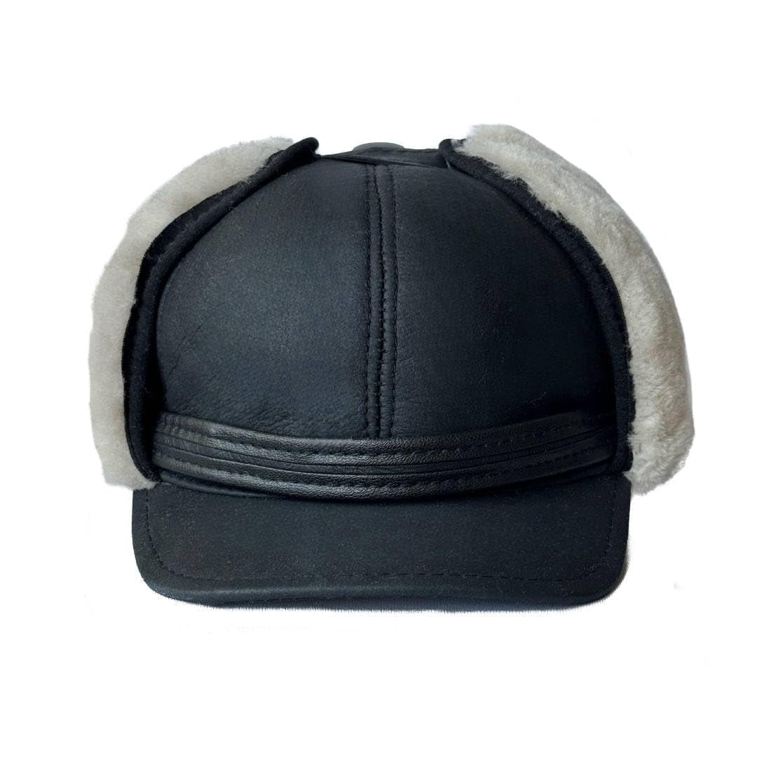Men’s Shearling Leather Trapper Hat – Aviator Winter Cap with Genuine ...