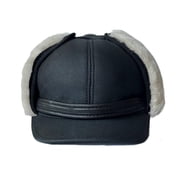 Men s Shearling Leather Trapper Hat Aviator Winter Cap with Genuine Sheepskin Ear Flaps | Cold Weather Leather Cap US, Alpha, Large, Black/Ivory Fur