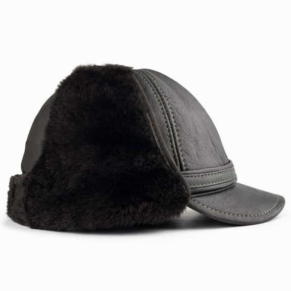 Men’s Shearling Leather Trapper Hat – Aviator Winter Cap with Genuine Sheepskin Ear Flaps | Cold Weather Leather Cap (US, Alpha, Medium, Espresso/Brown Fur)