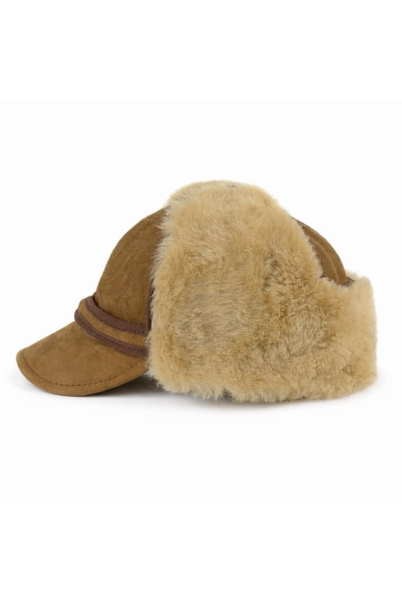 Men's Shearling Leather Trapper Hat Aviator Winter Cap with Genuine Sheepskin Ear Flaps