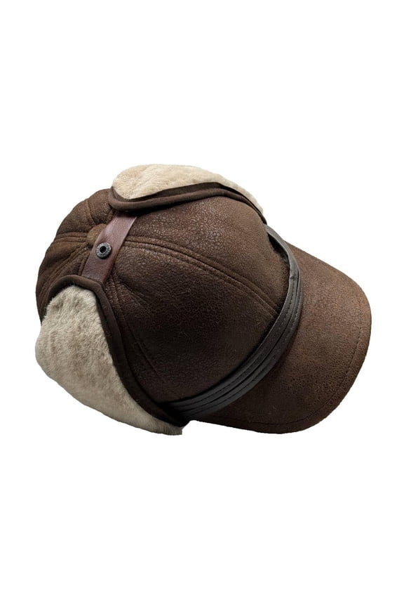 Men’s Shearling Leather Trapper Hat – Aviator Winter Cap with Genuine Sheepskin Ear Flaps | Cold Weather Leather Cap