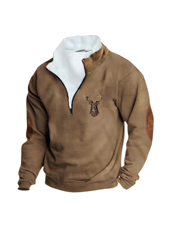 Men's Shearling Sweatshirt Half Zip Pullover Sweatshirt Collar Vintage Cosy Warm Winter Top
