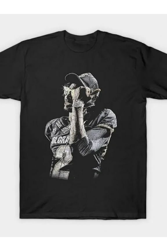 Men's Shedeur Sanders Graphic Cotton T-Shirt - Black with Monochrome Player Print, Round Neck, Short Sleeve, Relaxed Fit, Machine Washable, Sports Fan Apparel | Casual Style | Knitted Durability