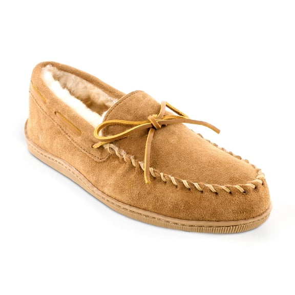 Minnetonka Men's Sheepskin Hardsole Moccasin Slippers 8 W Tan