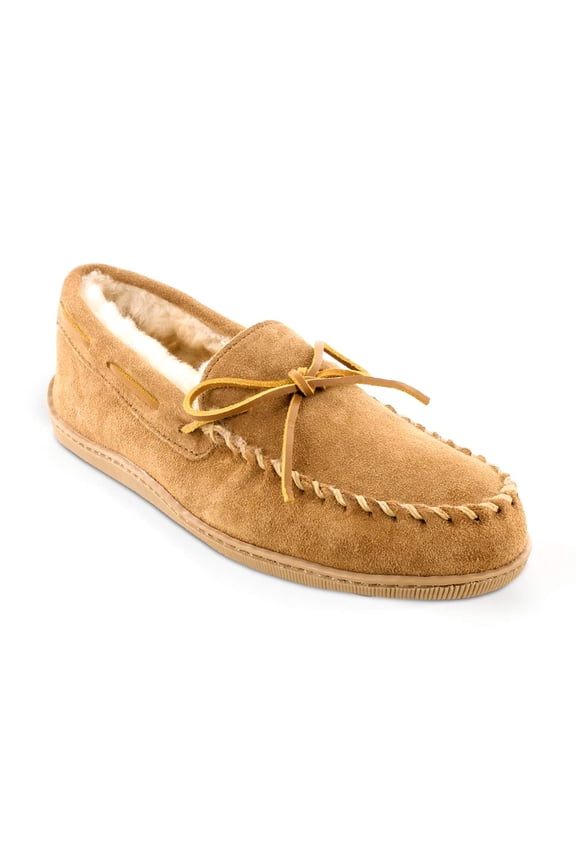 Men's Sheepskin Hardsole Moccasin Slippers 8 W Tan