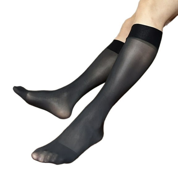 Men's Sheer Casual Socks Knee Highs Dress Socks Nylon Over the Calf Dress Socks