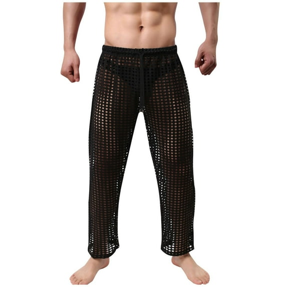 Men's Sheer Mesh Bodystocking Solid Color Transparent Full-Body Lingerie Top with Long Pants for Fashion Underwear and Intimate Wear