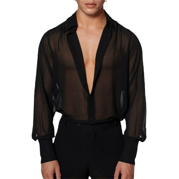 Men's Sheer Mesh Button Up Shirt Long Sleeve See Through Tops Fashionable Party Wear Collared Shirt Breathable Comfortable Stylish Mens Summer Lightweight Pullover Tee Shirts