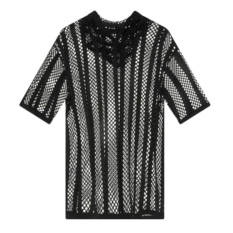 Men's Sheer Mesh Button Up Shirt See Through Short Sleeve Men's Sheer Mesh Button Up Shirt See Through Short Sleeve