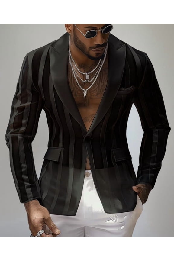 Men's Sheer Striped Single-Breasted Blazer, Notch Lapel Contrast Stripe Slim Fit Suit Jacket for Parties, Fashion Events & Avant-Garde Styling