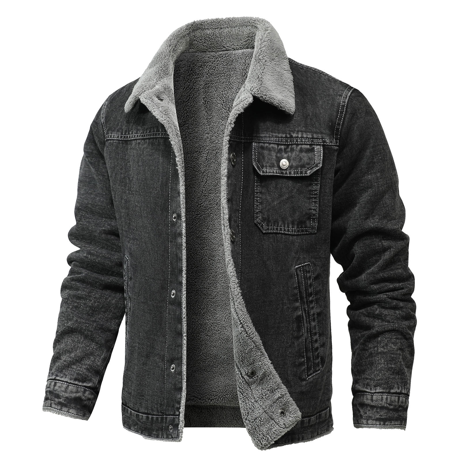 Men's Sherpa Fleece Denim Jackets Winter Long Sleeve Button Down Thicken  coat Casual Button Down Trucker Jacket Coats 