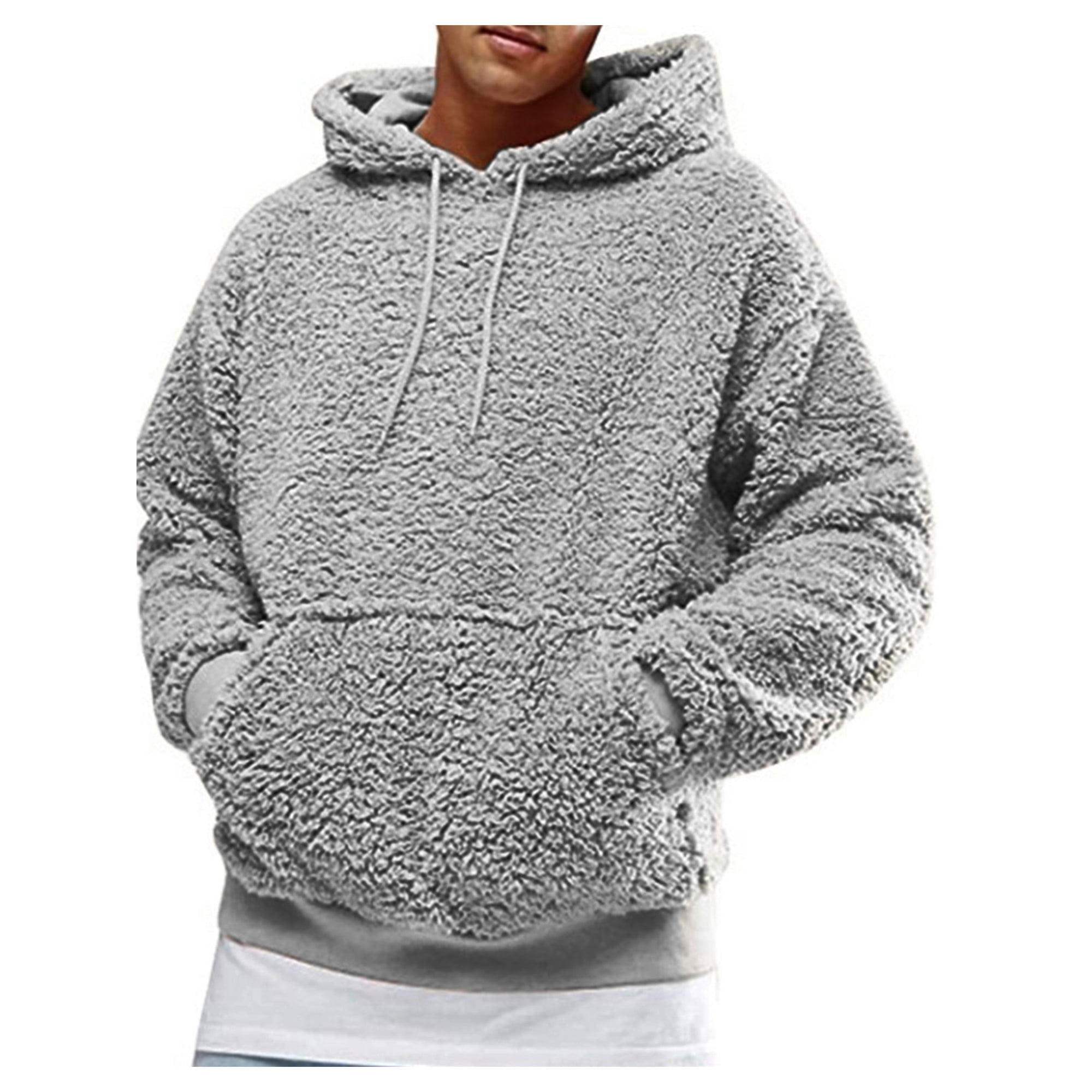 Men's Sherpa Fleece Hoodie Fuzzy Pullover Long Sleeve Kangaroo Pocket Hooded  Sweatshirt Autumn Winter Outwear - Walmart.com