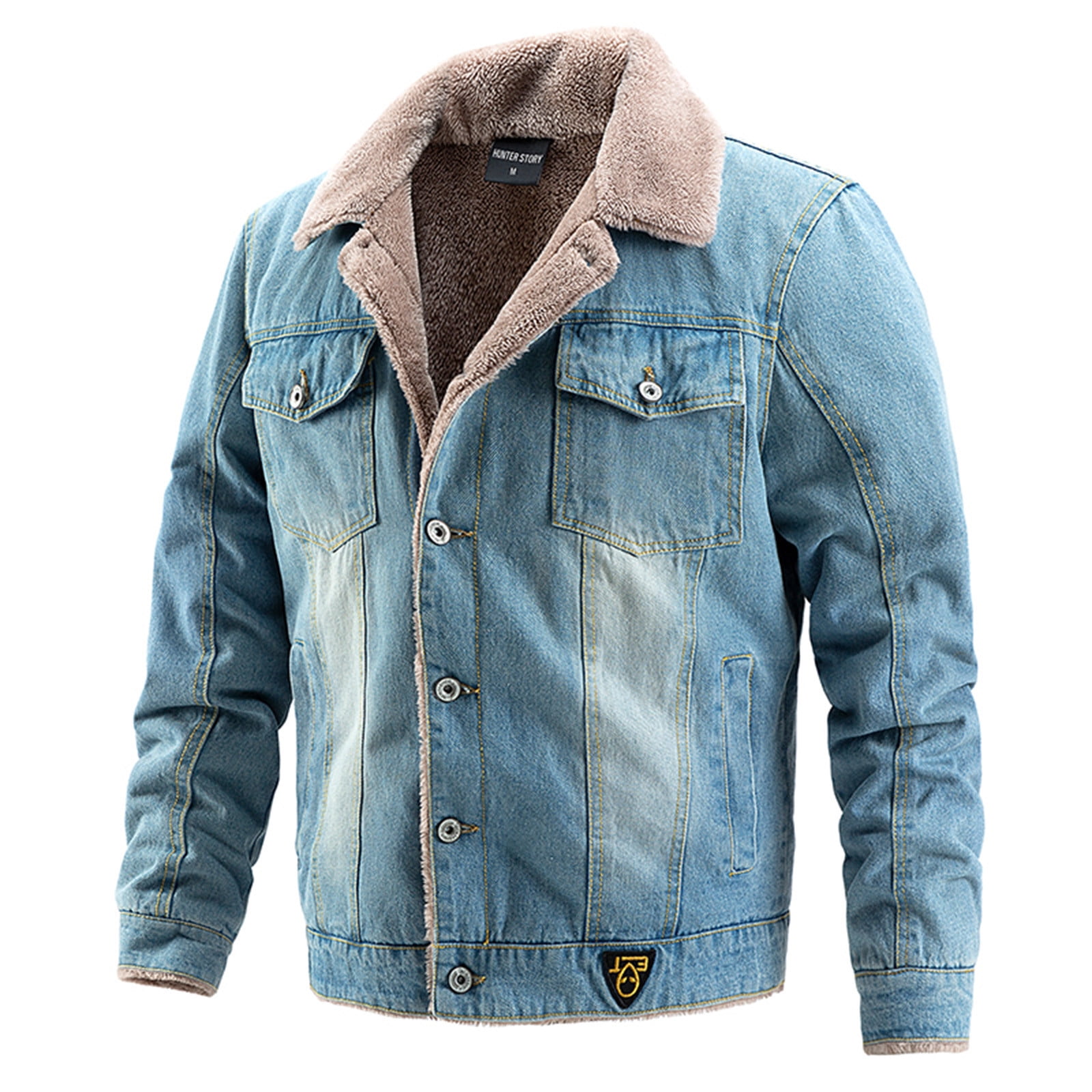 Men s Sherpa Fleece Lined Denim Jacket Retro Relaxed Fit Thicken Trucker Jacket Fleece Collar Lapel Button Cowboy Coat