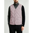 thumbnail image 1 of Men's Sherpa Fleece Lined Quilted Vest, V‑Neck Snap Button Sleeveless Warm Gilet Jacket with Pockets, Lightweight Insulated Waistcoat for Fall Winter Daily Wear, 1 of 7