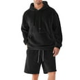 thumbnail image 1 of Men's Sherpa Fleece Sets 2 Piece Hoodie and Shorts Casual Sports Outfits Fuzzy Soft Warm Lounge Tracksuits (S, Black 01), 1 of 7