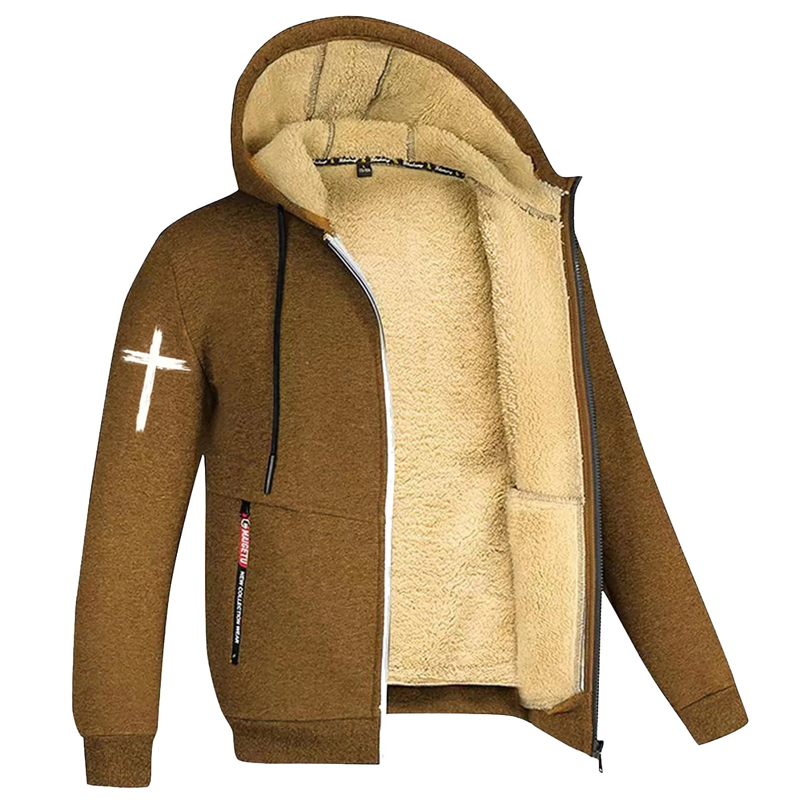 Men's Sherpa Hoodie Jacket Fleece Lined Zip Up Warm Hoodies Sweatshirt