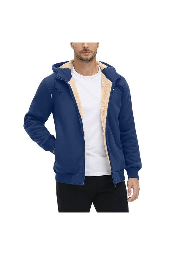 Men's Sherpa Hoodie Jacket Thick Fleece Lined Zip Up Warm Hoodies Sweatshirt Winter Thermal Sweater Hooded Coat