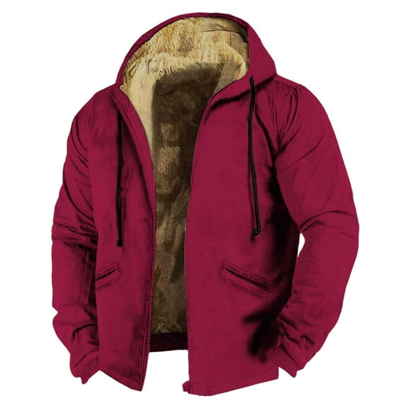 Men's Sherpa Hoodies Outdoor Casual Comfy Hooded Coats Fleece Lined Warm Coats Solid Zip Up Outerwear Coat Fall Winter Coats A-Hot Pink M