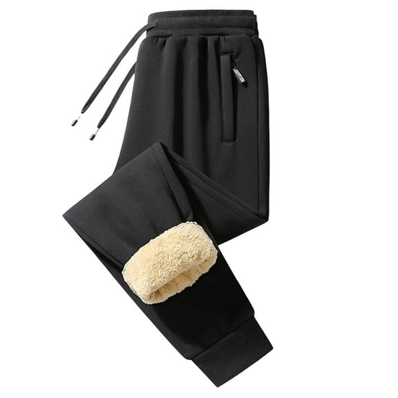 ZQUUVOU Men's Sherpa Lined Athletic Sweatpants Winter Solid Colo Trousers Pajama Pants A-Black