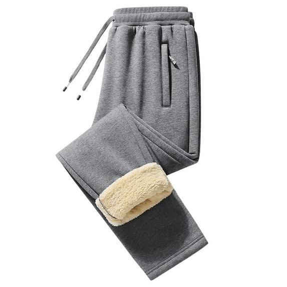 ZQUUVOU Men's Sherpa Lined Athletic Sweatpants Winter Solid Colo Trousers Pajama Pants B-Dark Gray