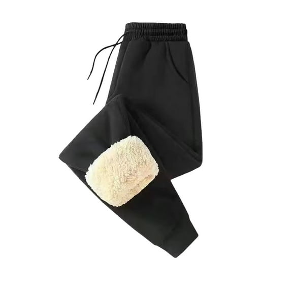 Men's Sherpa Lined Athletic Sweatpants Winter Warm Track Pants Active Thermal Fleece Lined Jogger Pants with Zipper Pockets,Black L