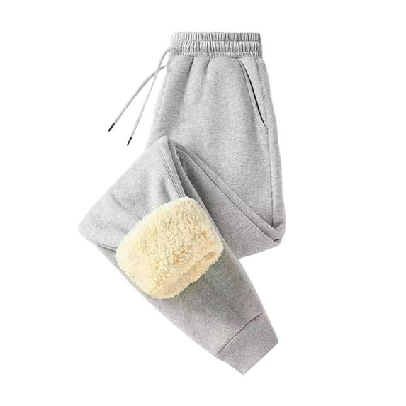 Men's Sherpa Lined Athletic Sweatpants Winter Warm Track Pants Active Thermal Fleece Lined Jogger Pants with Zipper Pockets,Light Gray M