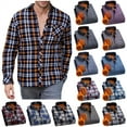 thumbnail image 1 of Men's Sherpa Lined Checkered Shirts Winter Warm Fleece Long Sleeve Shacket Jackets Casual Lapel Button Down Blouse Big and Tall Tops, 1 of 7