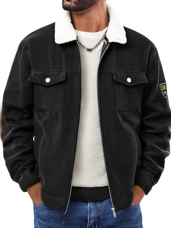 Men's Sherpa Lined Corduroy Trucker Jacket Warm Fleece Winter Coat Zip Up Casual Jacket with Pockets