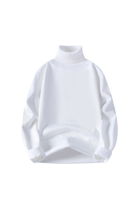 Men's Sherpa Lined Fleece Sweatshirts Cowl Neck Casual Loose Sweaters Thermal Pullover Long Sleeve Basic Shirts Tops (2XL, White)