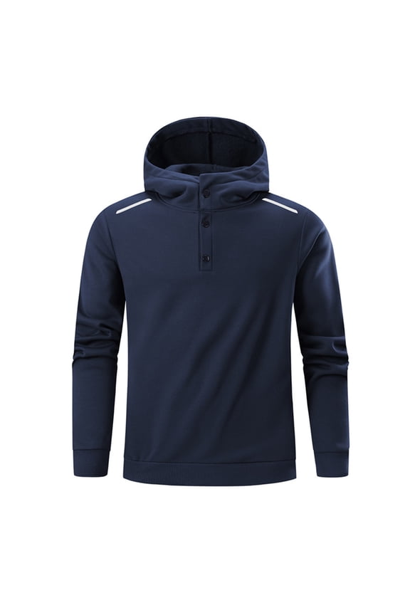 Men's Sherpa Lined Henley Hoodie 2025 Pullover with Reflective Strips Snap Button Front Winter Warm Fleece Sweatshirt Casual Outdoor Safety Enhanced Top