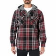 thumbnail image 1 of Men’s Sherpa-Lined Hooded Flannel Shirt Jacket Color: Black Red Size: XL, 1 of 4