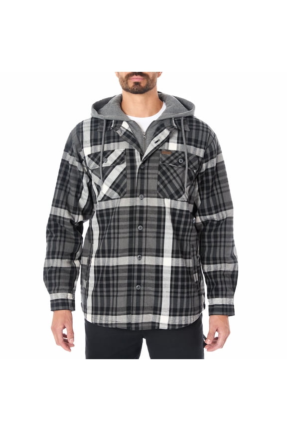 Men’s Sherpa-Lined Hooded Flannel Shirt Jacket Color: Black White Size: XL