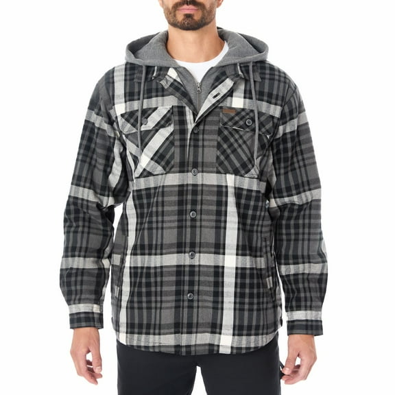 Men’s Sherpa-Lined Hooded Flannel Shirt Jacket Color: Black White Size: XL