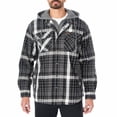 thumbnail image 1 of Men’s Sherpa-Lined Hooded Flannel Shirt Jacket Color: Black White Size: XXL, 1 of 4
