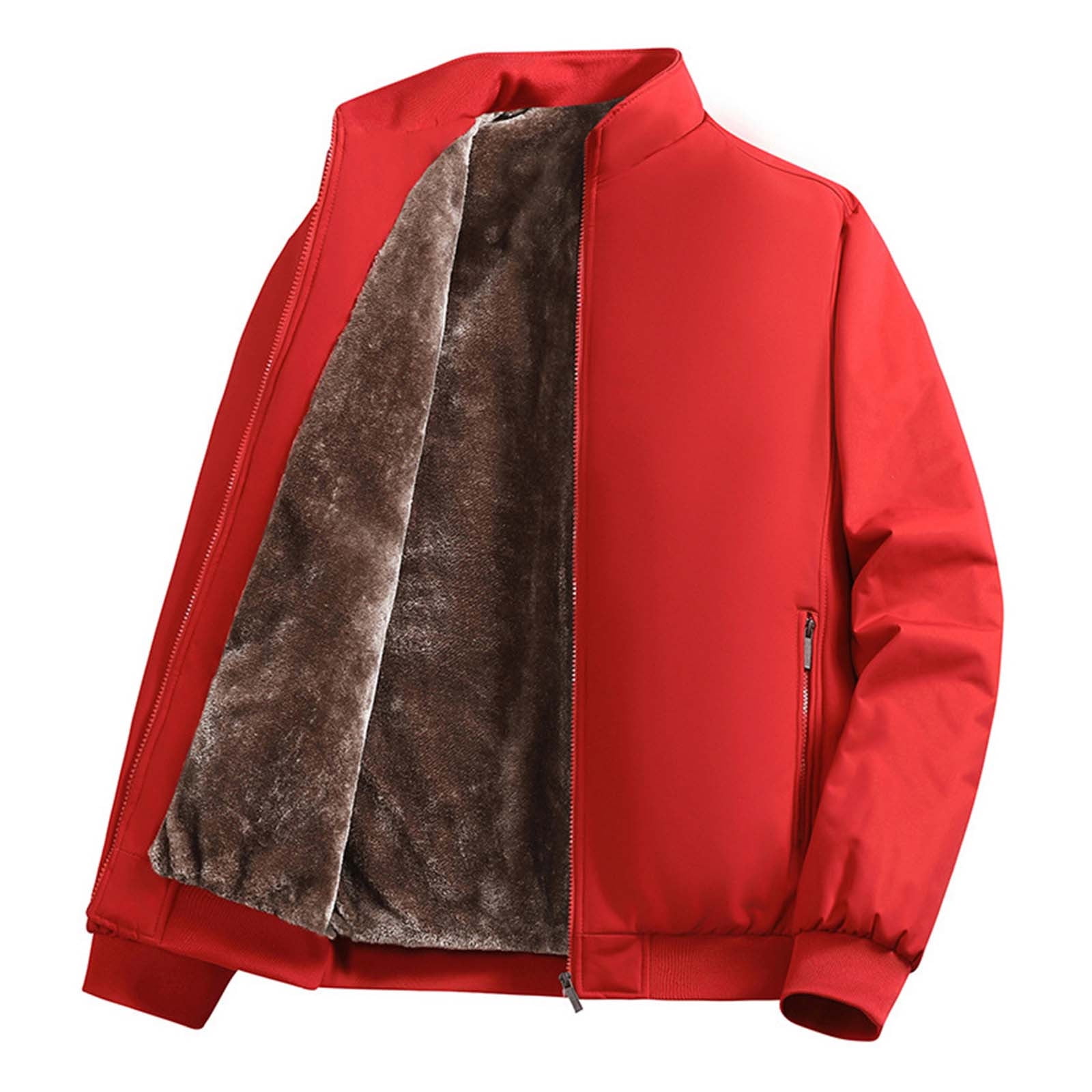 Men's Sherpa Lined Jacket No Hood Full Zip Casual Bomber Sport