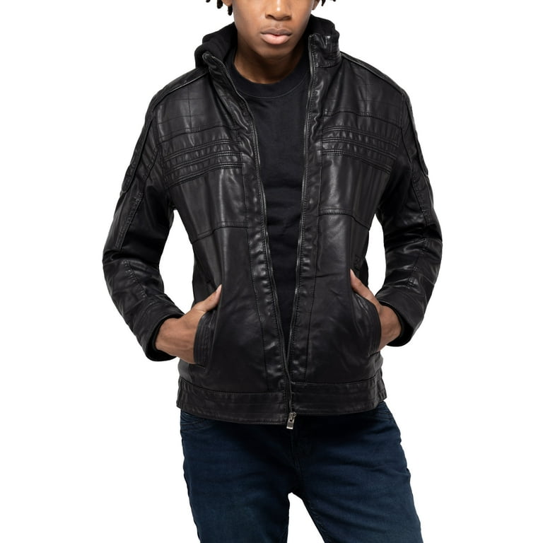 X RAY Jeans Mens Moto Jacket with Hood and Faux Shearling Lining Black S Walmart