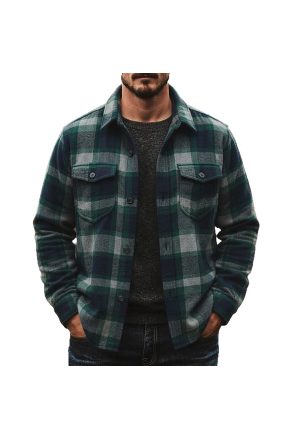 Men's Sherpa Lined Plaid Flannel Jacket - Warm Winter Button Down Casual Business Shacket