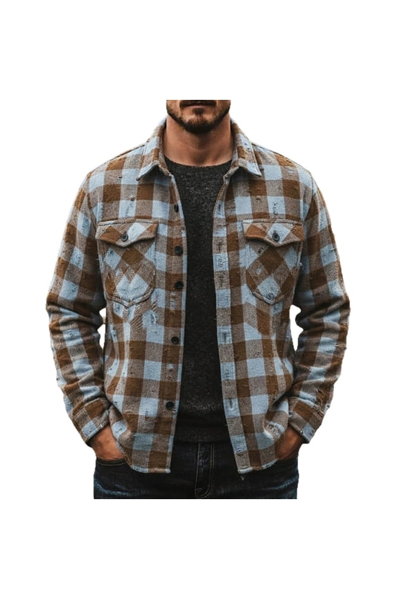 Men's Sherpa Lined Plaid Flannel Jacket - Warm Winter Button Down Casual Business Shacket